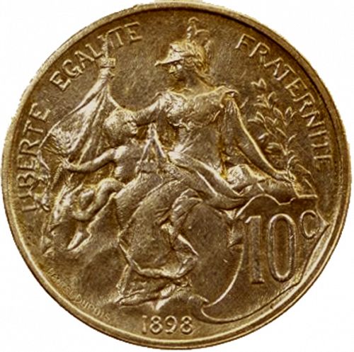10 Centimes Reverse Image minted in FRANCE in 1898 (1871-1940 - Third Republic)  - The Coin Database