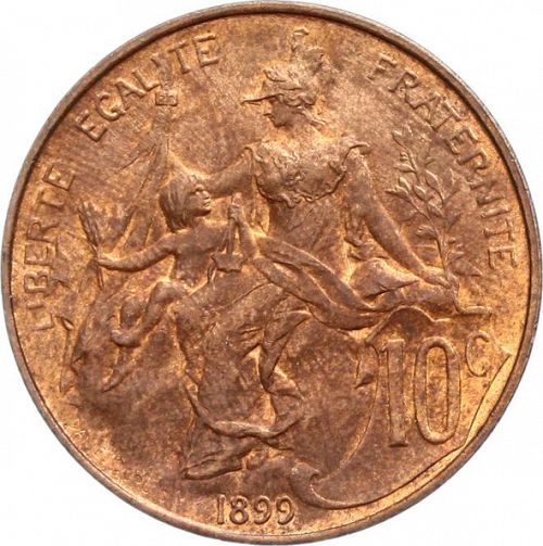 10 Centimes Reverse Image minted in FRANCE in 1899 (1871-1940 - Third Republic)  - The Coin Database