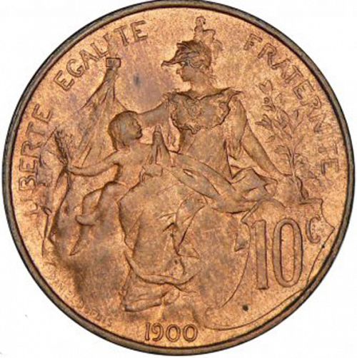 10 Centimes Reverse Image minted in FRANCE in 1900 (1871-1940 - Third Republic)  - The Coin Database