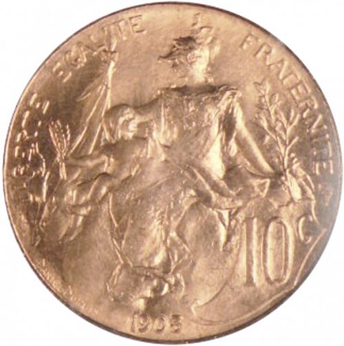 10 Centimes Reverse Image minted in FRANCE in 1903 (1871-1940 - Third Republic)  - The Coin Database