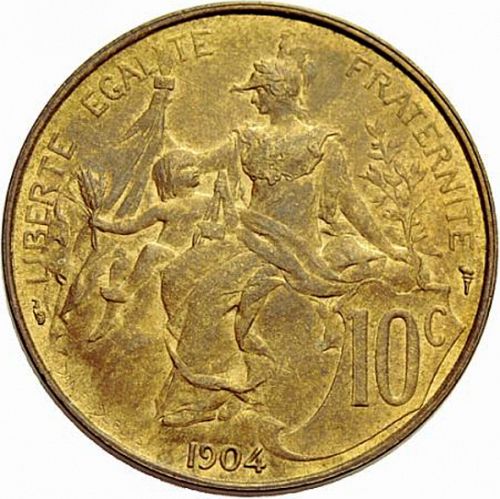10 Centimes Reverse Image minted in FRANCE in 1904 (1871-1940 - Third Republic)  - The Coin Database