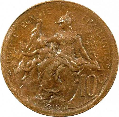 10 Centimes Reverse Image minted in FRANCE in 1916 (1871-1940 - Third Republic)  - The Coin Database