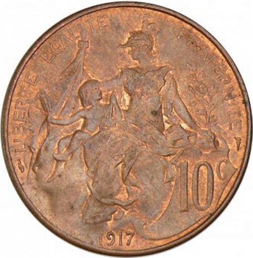 10 Centimes Reverse Image minted in FRANCE in 1917 (1871-1940 - Third Republic)  - The Coin Database