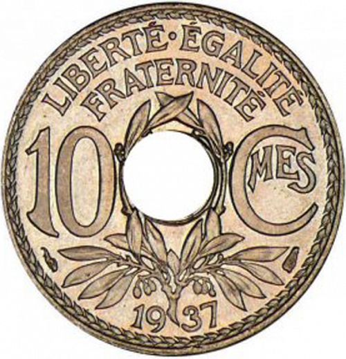10 Centimes Reverse Image minted in FRANCE in 1937 (1871-1940 - Third Republic)  - The Coin Database