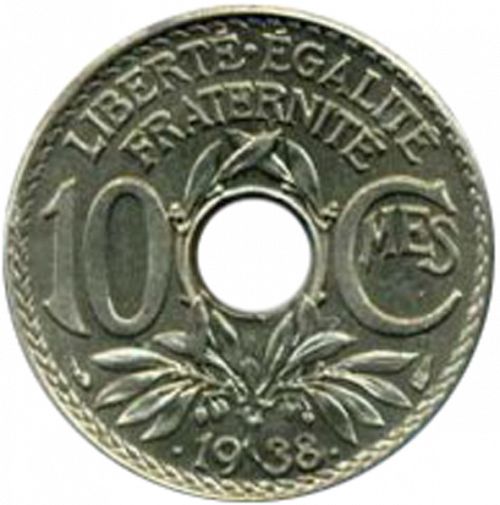 10 Centimes Reverse Image minted in FRANCE in 1938 (1871-1940 - Third Republic)  - The Coin Database
