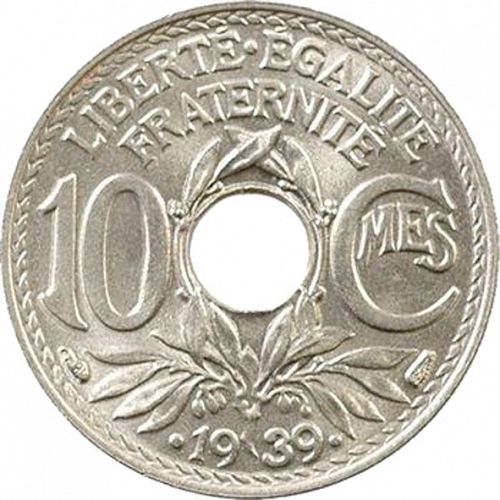 10 Centimes Reverse Image minted in FRANCE in 1939 (1871-1940 - Third Republic)  - The Coin Database