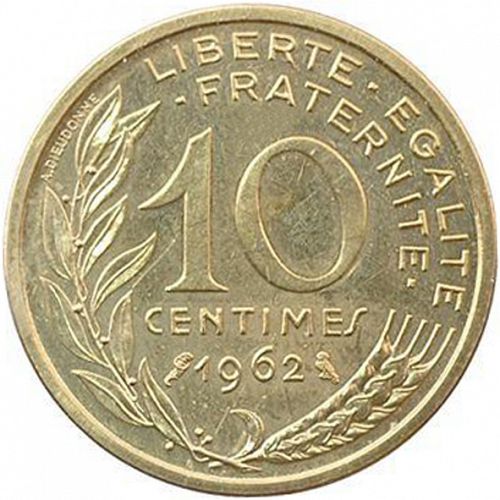 10 Centimes Reverse Image minted in FRANCE in 1962 (1959-2001 - Fifth Republic)  - The Coin Database