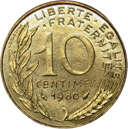 10 Centimes Reverse Image minted in FRANCE in 1986 (1959-2001 - Fifth Republic)  - The Coin Database