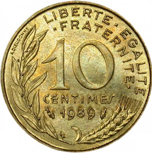 10 Centimes Reverse Image minted in FRANCE in 1989 (1959-2001 - Fifth Republic)  - The Coin Database