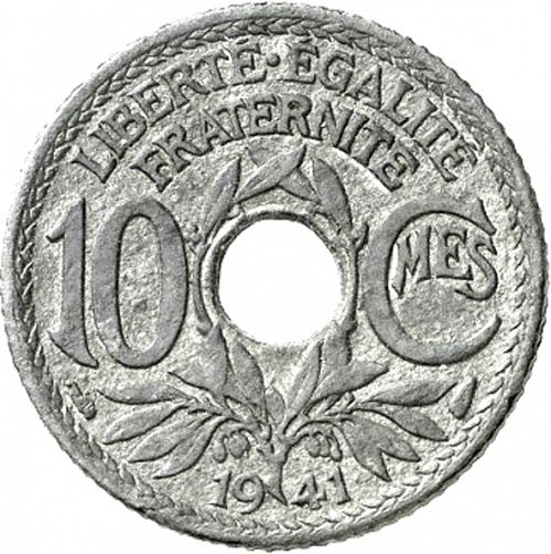 10 Centimes Reverse Image minted in FRANCE in 1941 (1940-1944 - Vichy State)  - The Coin Database