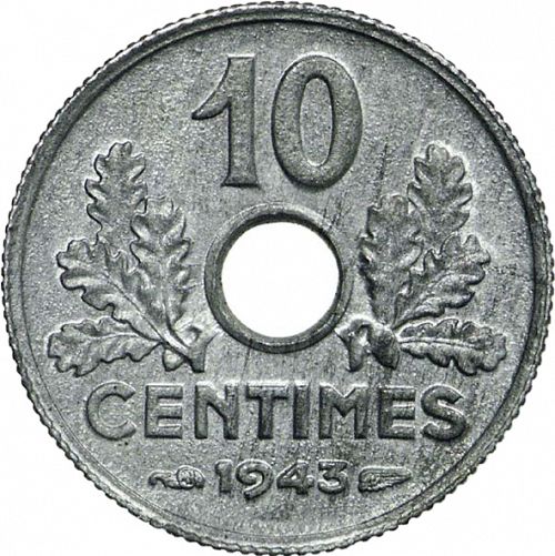 10 Centimes Reverse Image minted in FRANCE in 1943 (1940-1944 - Vichy State)  - The Coin Database