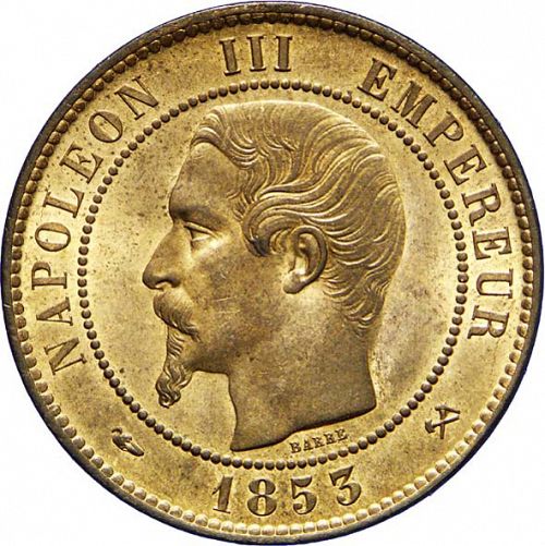 10 Centimes Obverse Image minted in FRANCE in 1853B (1852-1870 - Napoléon III)  - The Coin Database