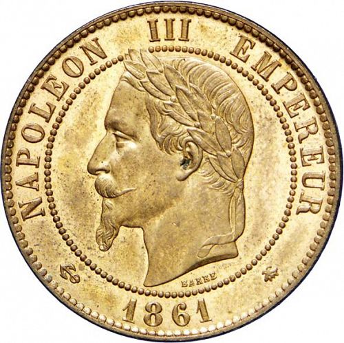 10 Centimes Obverse Image minted in FRANCE in 1861A (1852-1870 - Napoléon III)  - The Coin Database