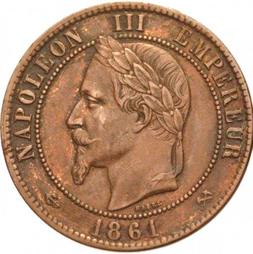 10 Centimes Obverse Image minted in FRANCE in 1861K (1852-1870 - Napoléon III)  - The Coin Database