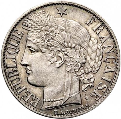 1 Franc Obverse Image minted in FRANCE in 1871A (1871-1940 - Third Republic)  - The Coin Database