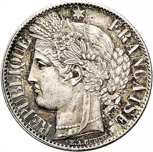 1 Franc Obverse Image minted in FRANCE in 1872A (1871-1940 - Third Republic)  - The Coin Database