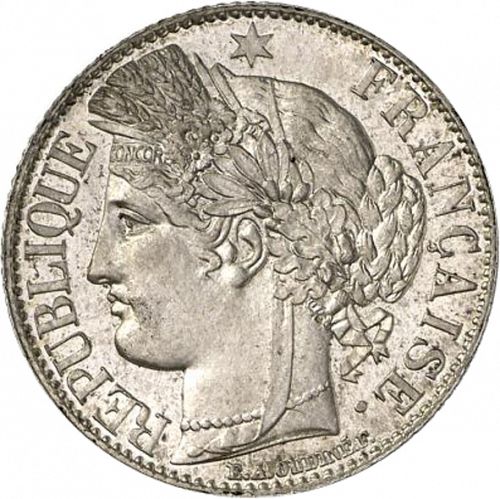 1 Franc Obverse Image minted in FRANCE in 1887A (1871-1940 - Third Republic)  - The Coin Database
