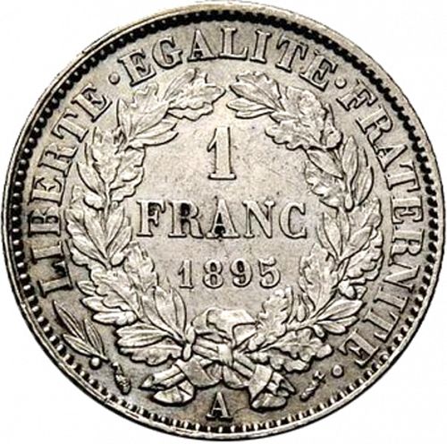 1 Franc Reverse Image minted in FRANCE in 1895A (1871-1940 - Third Republic)  - The Coin Database