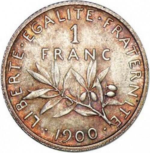 1 Franc Reverse Image minted in FRANCE in 1900 (1871-1940 - Third Republic)  - The Coin Database