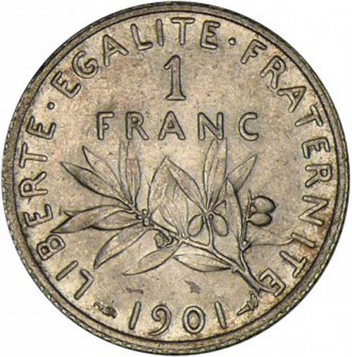 1 Franc Reverse Image minted in FRANCE in 1901 (1871-1940 - Third Republic)  - The Coin Database