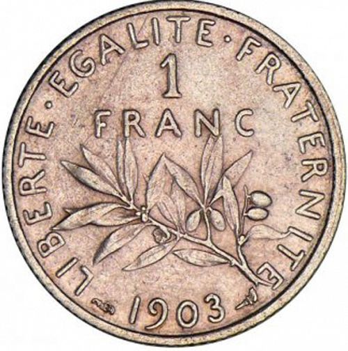 1 Franc Reverse Image minted in FRANCE in 1903 (1871-1940 - Third Republic)  - The Coin Database