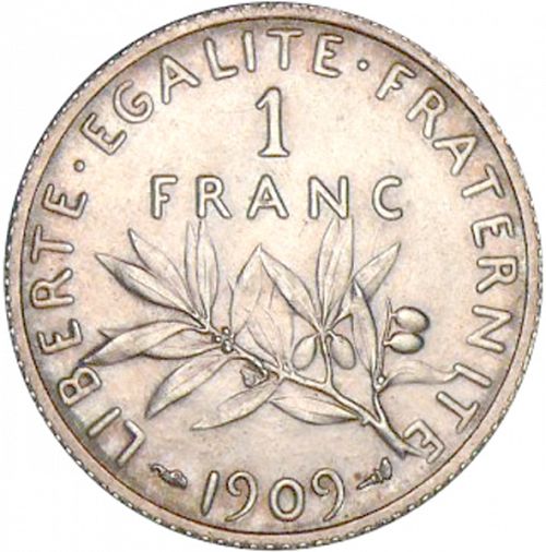 1 Franc Reverse Image minted in FRANCE in 1909 (1871-1940 - Third Republic)  - The Coin Database
