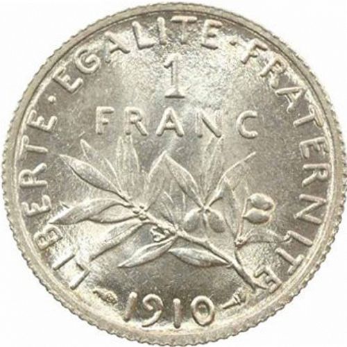 1 Franc Reverse Image minted in FRANCE in 1910 (1871-1940 - Third Republic)  - The Coin Database