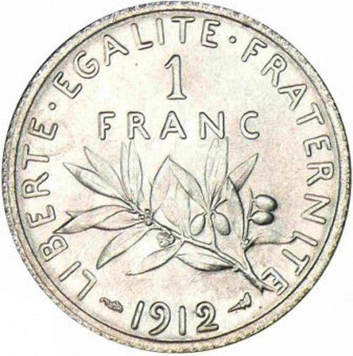 1 Franc Reverse Image minted in FRANCE in 1912 (1871-1940 - Third Republic)  - The Coin Database