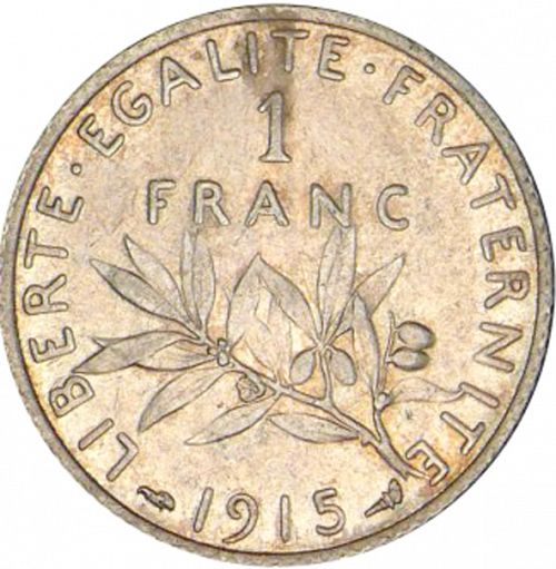 1 Franc Reverse Image minted in FRANCE in 1915 (1871-1940 - Third Republic)  - The Coin Database