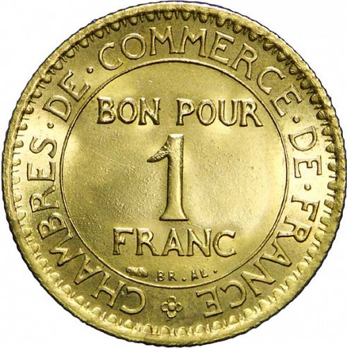 1 Franc Reverse Image minted in FRANCE in 1921 (1871-1940 - Third Republic)  - The Coin Database