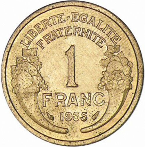 1 Franc Reverse Image minted in FRANCE in 1935 (1871-1940 - Third Republic)  - The Coin Database