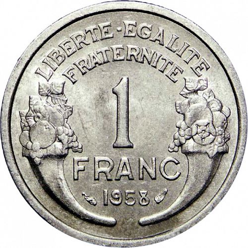 1 Franc Reverse Image minted in FRANCE in 1958 (1947-1958 - Fourth Republic)  - The Coin Database