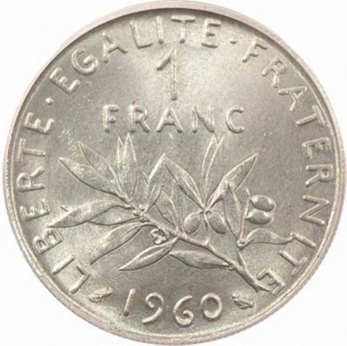 1 Franc Reverse Image minted in FRANCE in 1960 (1959-2001 - Fifth Republic)  - The Coin Database