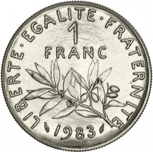1 Franc Reverse Image minted in FRANCE in 1983 (1959-2001 - Fifth Republic)  - The Coin Database