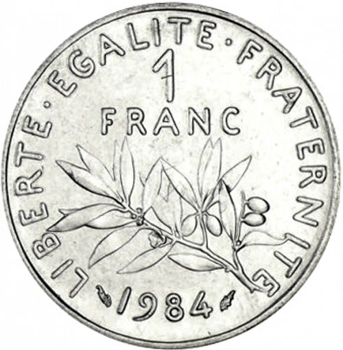 1 Franc Reverse Image minted in FRANCE in 1984 (1959-2001 - Fifth Republic)  - The Coin Database