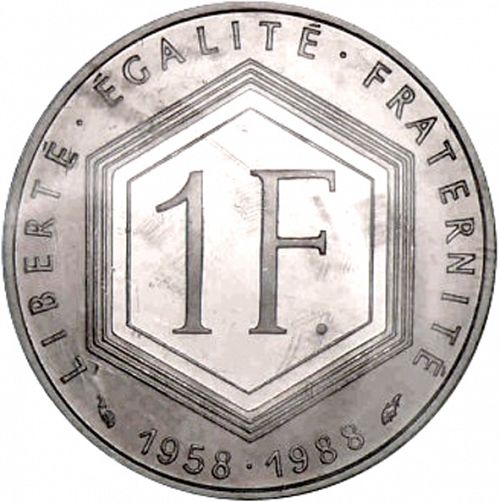 1 Franc Reverse Image minted in FRANCE in 1988 (1959-2001 - Fifth Republic)  - The Coin Database