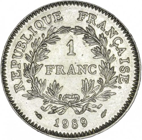 1 Franc Reverse Image minted in FRANCE in 1989 (1959-2001 - Fifth Republic)  - The Coin Database