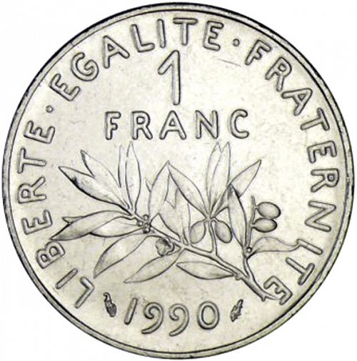 1 Franc Reverse Image minted in FRANCE in 1990 (1959-2001 - Fifth Republic)  - The Coin Database