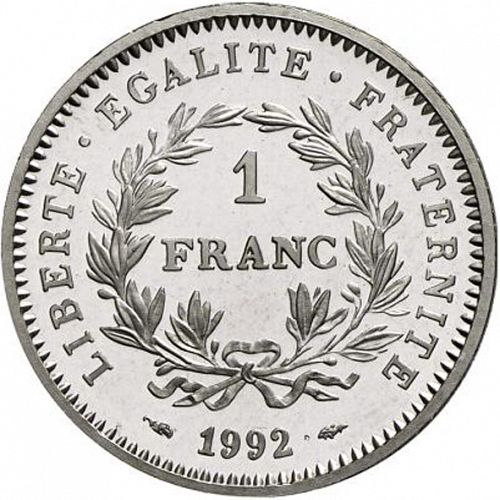 1 Franc Reverse Image minted in FRANCE in 1992 (1959-2001 - Fifth Republic)  - The Coin Database
