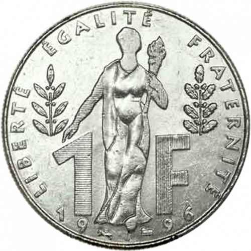 1 Franc Reverse Image minted in FRANCE in 1996 (1959-2001 - Fifth Republic)  - The Coin Database