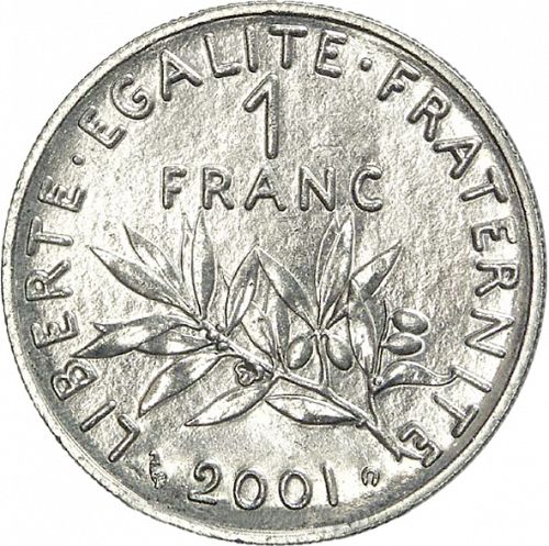 1 Franc Reverse Image minted in FRANCE in 2001 (1959-2001 - Fifth Republic)  - The Coin Database