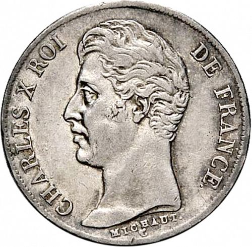 1 Franc Obverse Image minted in FRANCE in 1827A (1824-1830 - Charles X)  - The Coin Database
