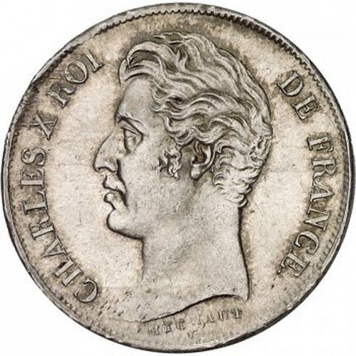 1 Franc Obverse Image minted in FRANCE in 1828W (1824-1830 - Charles X)  - The Coin Database