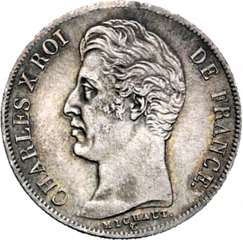1 Franc Obverse Image minted in FRANCE in 1829A (1824-1830 - Charles X)  - The Coin Database