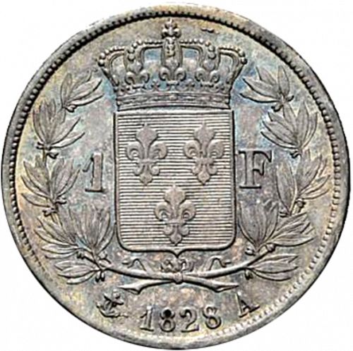 1 Franc Reverse Image minted in FRANCE in 1828A (1824-1830 - Charles X)  - The Coin Database