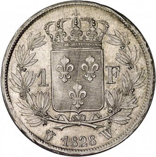 1 Franc Reverse Image minted in FRANCE in 1828W (1824-1830 - Charles X)  - The Coin Database