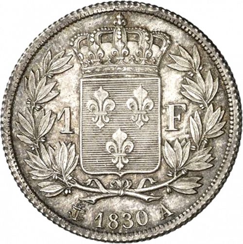1 Franc Reverse Image minted in FRANCE in 1830A (1824-1830 - Charles X)  - The Coin Database