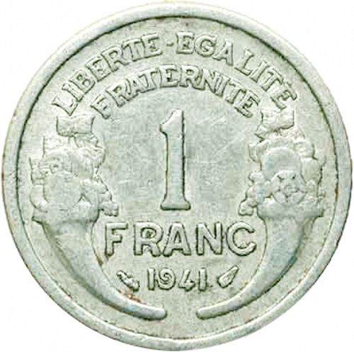 1 Franc Reverse Image minted in FRANCE in 1941 (1940-1944 - Vichy State)  - The Coin Database