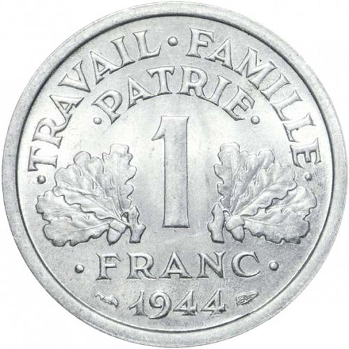 1 Franc Reverse Image minted in FRANCE in 1944B (1940-1944 - Vichy State)  - The Coin Database
