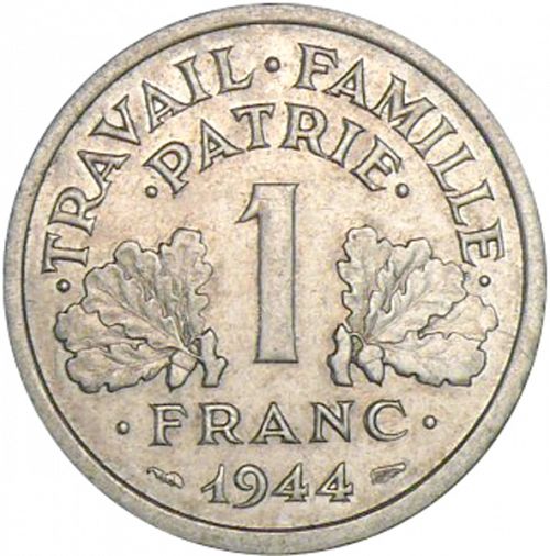 1 Franc Reverse Image minted in FRANCE in 1944C (1940-1944 - Vichy State)  - The Coin Database